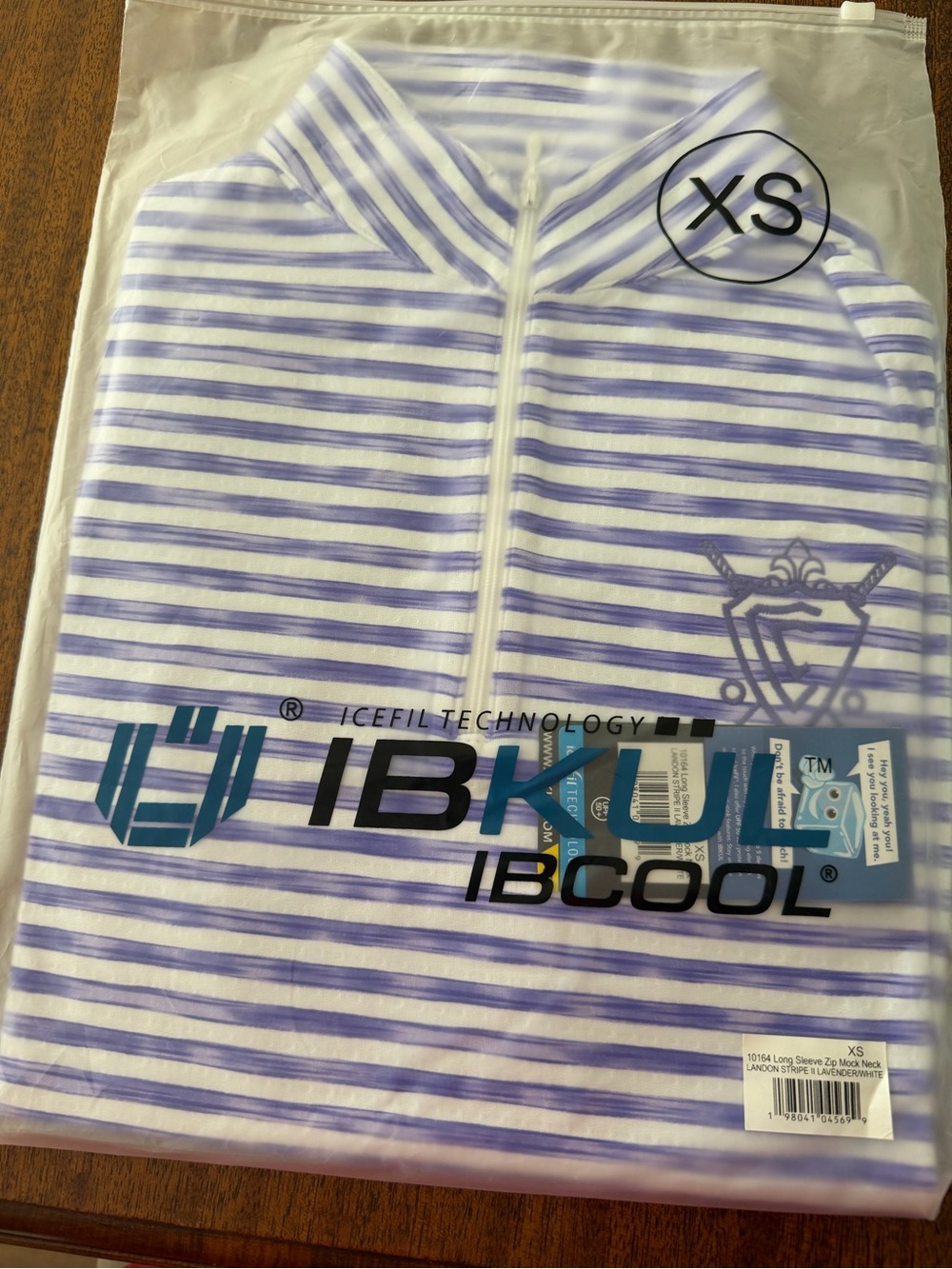 IBKUL Lavender and White Striped Zip Mock Neck Top